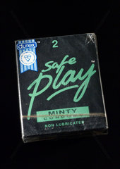Packet of two Durex 'Safe Play' minty condoms  1995.
