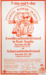‘7-Day and 1-Day Anglia Ranger Tickets’  poster  1978.