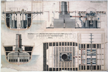 800 hp double cylinder engines fitted to HMS 'Retribution'  1842.