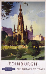 'Edinburgh: The Scott Monument'  BR poster  c 1950s.