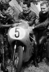Motorcyclists  TT race  Isle of Man  June 1961.