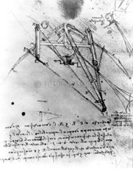 Design for flying machine with rudder section by Leonardo da Vinci  c 1500.