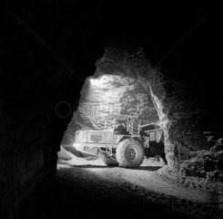Tractor and driver in gypsum mine  Penrith  1976.