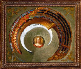 Anamorphic painting of a ship  c 1744-1774.