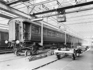 Carriage repair at Newton Heath Works  Greater Manchester  5 March 1927.
