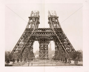 Erection of the pillars below the first level  Eiffel Tower  Paris  15 May 1888.