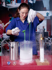 Pouring 'slime' into liquid nitrogen  Science Museum  London  August 2001.