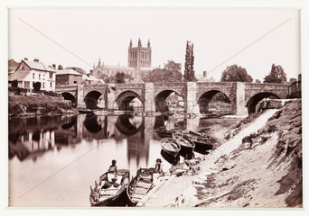 'Hereford  The Old Wye Bridge and Cathedral No.1'  c 1880.