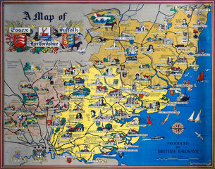 'A Map of Essex  Suffolk and Hertfordshire'  BR poster  after 1948.