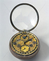 Balance spring pocket watch in silver case  1675-1679.