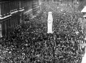 Crowds celebrating V E Day  Whitehall  London  8 May 1945.