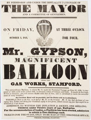 Handbill advertising Gypson’s balloon ascent  1 October 1841.