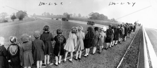 Schoolchildren at the newly opened M1 motorway  1959.