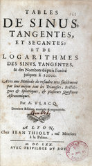 Title page of a book of logarithmic tables by Vlacq  1670.
