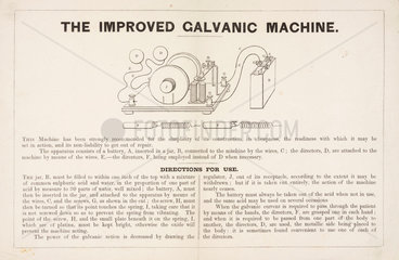 Directions for using ‘The Improved Galvanic Machine’  19th century.