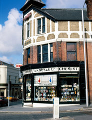 Exterior view of H A Noble’s chemist shop  South Croydon  London  c 1970s.