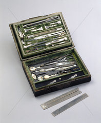 Case of Silver and horn drawing instruments  1764.