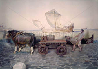 Graeco-Roman wagon and Roman merchant ship.