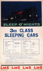 'Sleep O'Nights  3rd Class Sleeping Cars'  LMS poster  1928.