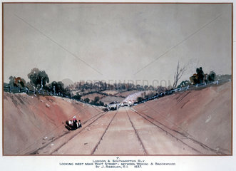 'London & Southampton Railway looking west near Whit Street...'  1837.