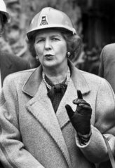 Margaret Thatcher wearing a hard hat  March 1987.