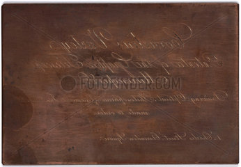 A copper plate used for Cornelius Varley’s trade card  c 1800s.