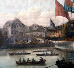 'Launch at Deptford Dockyard'  c 1750.