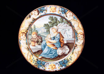 Tin glazed earthenware plate  Italian  c 18th century.