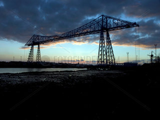 Middlesbrough Transporter Bridge from the banks of the Tees at dusk  2005