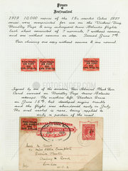 Stamps and post card from first trans-Atlantic flights  1919.