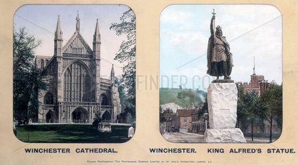 Winchester Cathedral and King Alfred's Statue  Winchester  Hampshire  1910s.