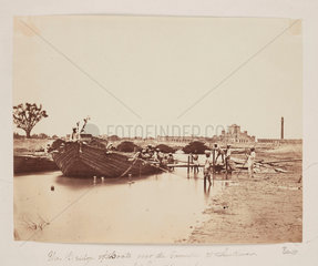 'The Bridge of Boats Over the Goomtee at Lucknow'  c 1858.