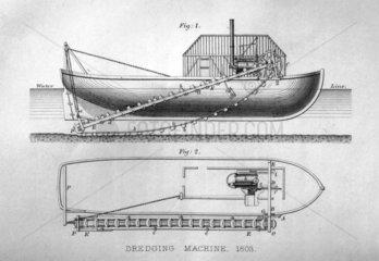 Trevithick's steam dredger  1803. Print. Ri