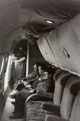 Interior shot showing side facing seats in an Avro Lancastrian  c 1940s.