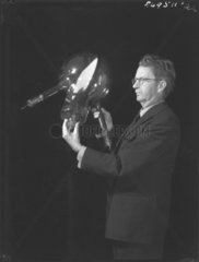 John Logie Baird with a telechrome device  25 July 1942.