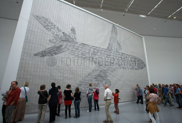 Kassel  Deutschland  Fotomontage Flugzeug des Kuenstlers Thomas Bayrle in der documenta-Halle