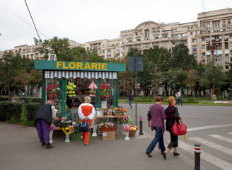 Bukarest  Rumaenien  ein Blumenstand auf dem Platz der Einheit