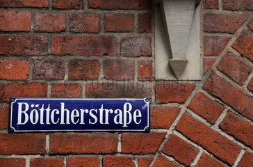 Bremen  Deutschland  Strassenschild Boettcherstrasse an einer Backsteinfassade