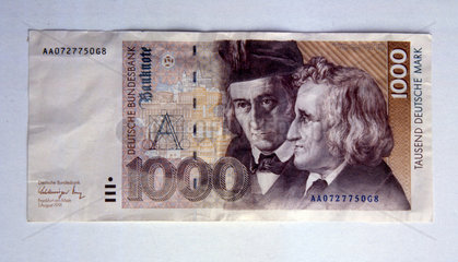 Berlin  Deutschland - Geldschein im Wert von 1000 DM