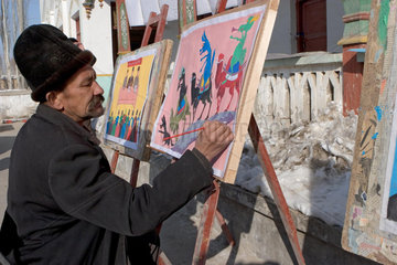 Bachu  Alter Chinese beim Malen | Bachu  old chinese man at painting