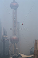 Shanghai  Pudong Skyline im Nebel