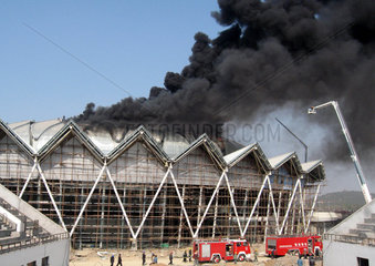 China  Feuer im Olympischen Sportzentrum von Jinan