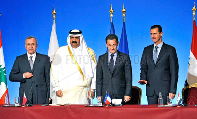 Sleiman + bin Khalifa Al-Thani + Sarkozy + Assad