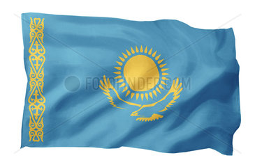Fahne von Kasachstan (Motiv A; mit natuerlichem Faltenwurf und realistischer Stoffstruktur)