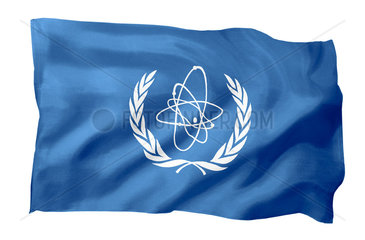 Fahne der IAEO (Motiv A; mit natuerlichem Faltenwurf und realistischer Stoffstruktur)