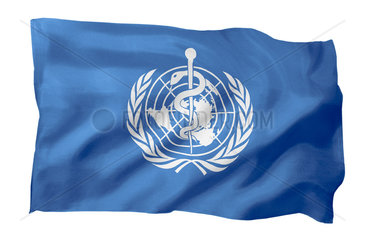 Fahne der WHO (Motiv A; mit natuerlichem Faltenwurf und realistischer Stoffstruktur)
