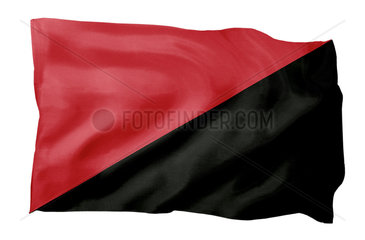 Fahne der Anarchisten rot-schwarz (Motiv A; mit natuerlichem Faltenwurf und realistischer Stoffstruktur)