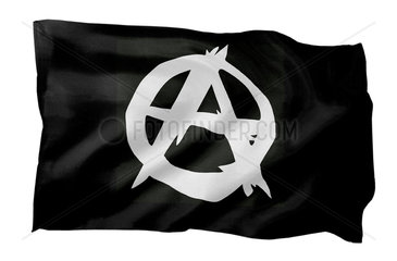 Fahne der Anarchisten schwarz mit weissem A (Motiv A; mit natuerlichem Faltenwurf und realistischer Stoffstruktur)