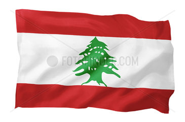 Fahne des Libanon (Motiv A; mit natuerlichem Faltenwurf und realistischer Stoffstruktur)