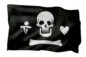 Piratenflagge (Motiv A; mit natuerlichem Faltenwurf und realistischer Stoffstruktur)